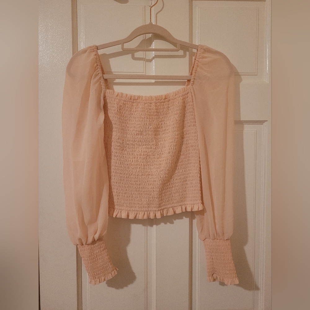 Pink Aritzia smocket top with sheer sleves